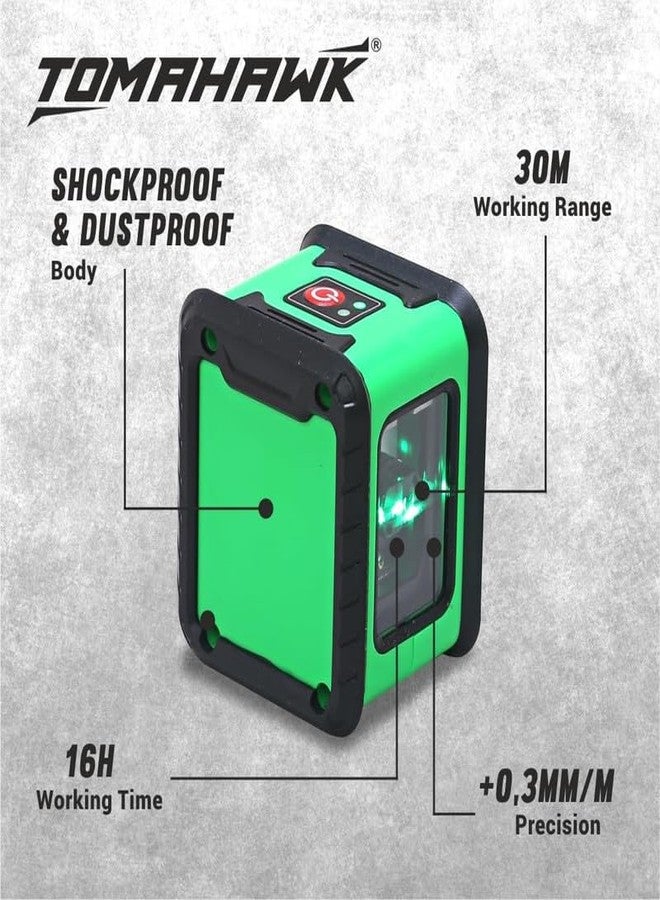 TOMAHAWK® TLL 02 - Compact 2 Green Line Laser Level - 98ft Green Cross Self-Levelling Laser Line for Construction with 360° Vertical/Horizontal Magnetic Base, Adjustable Brightness, Pack of 3 - Image 3